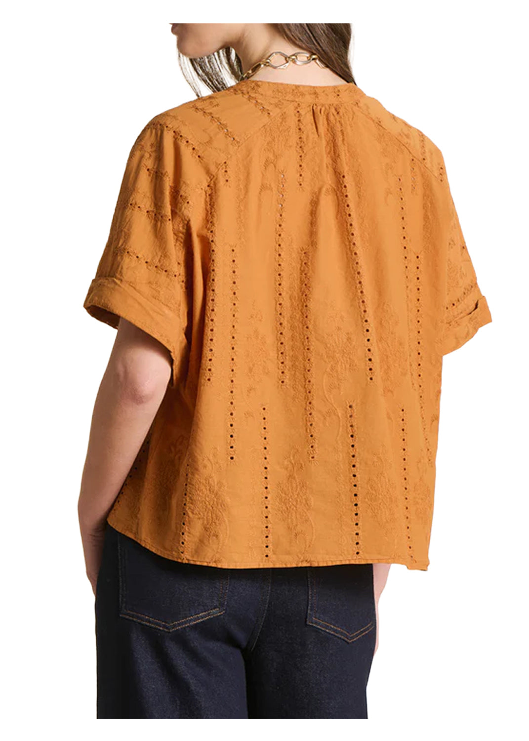 TO-FELINA-A LA FEE MARABOUTEE Blusa Ocra Ricamata Made in Italy