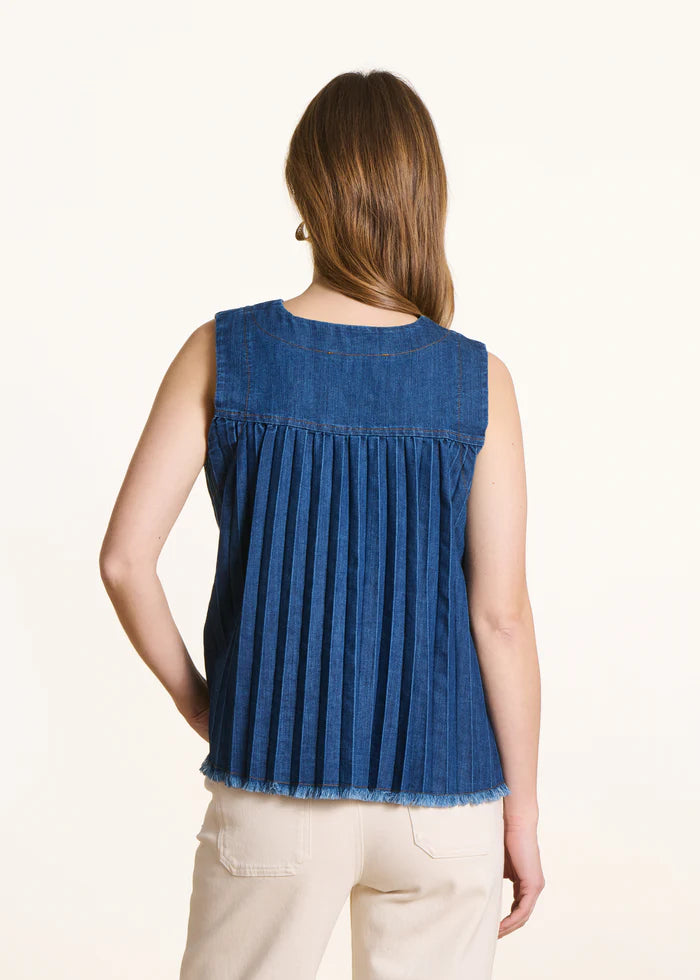 LA FEE MARABOUTEE TO-FOTO Top Donna Denim Plissè Sfrangiato