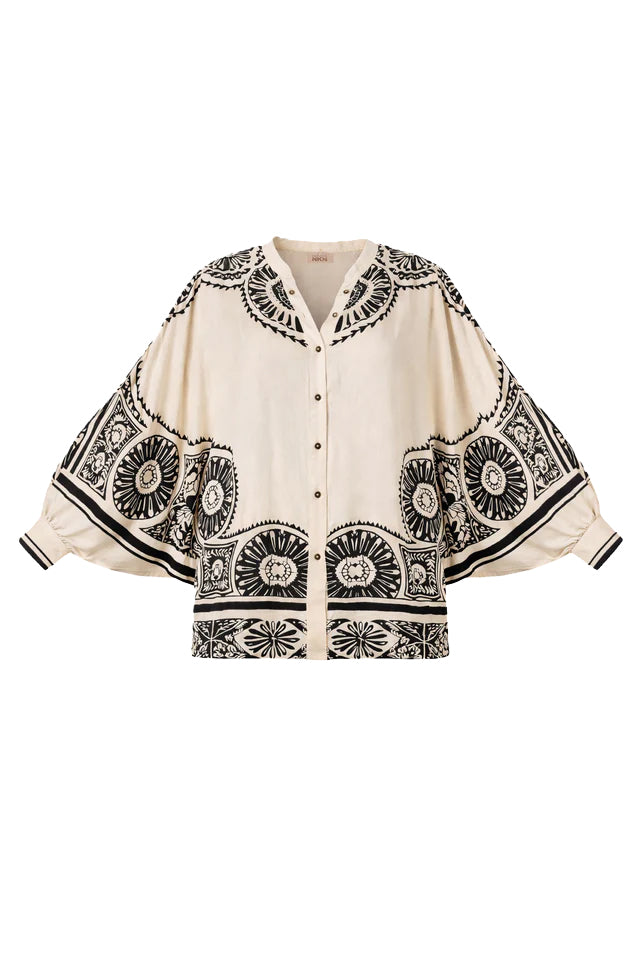 NEKANE GF.JABARI-00000 camicia donna bianca nera viscosa pipistrello
