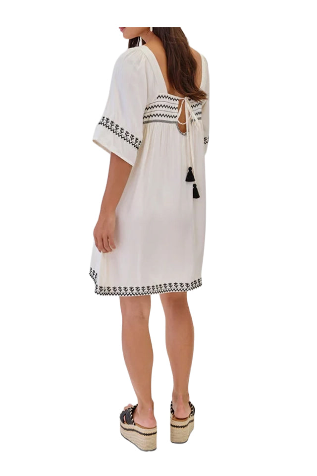 NEKANE GF.JELANI-00000 abito donna corto bianco ricami neri viscosa