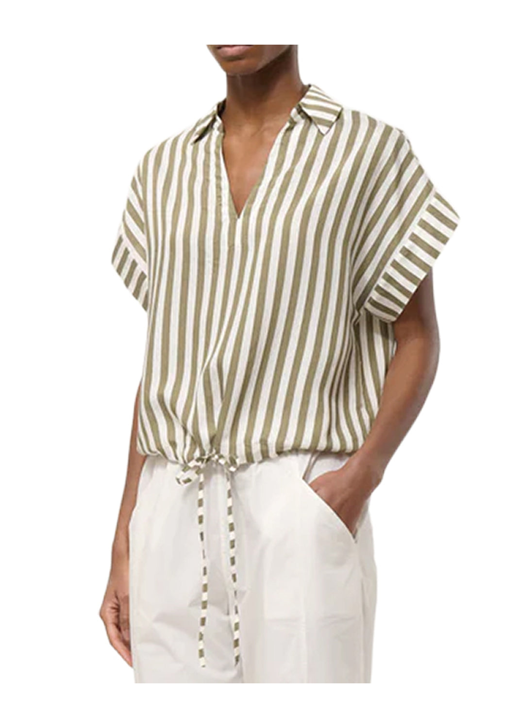 TO-LUDEL HUMILITY Blusa Righe Bianco Militare Scollo V