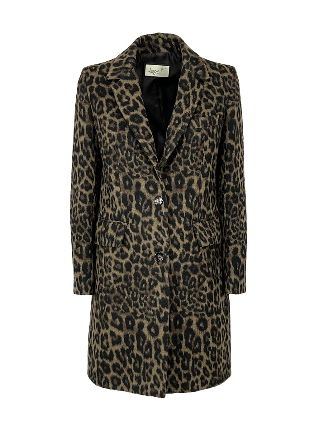 LUCREZIA T. Cappotto Donna Animalier Nero/Marrone L26704 LU200 Made in Italy