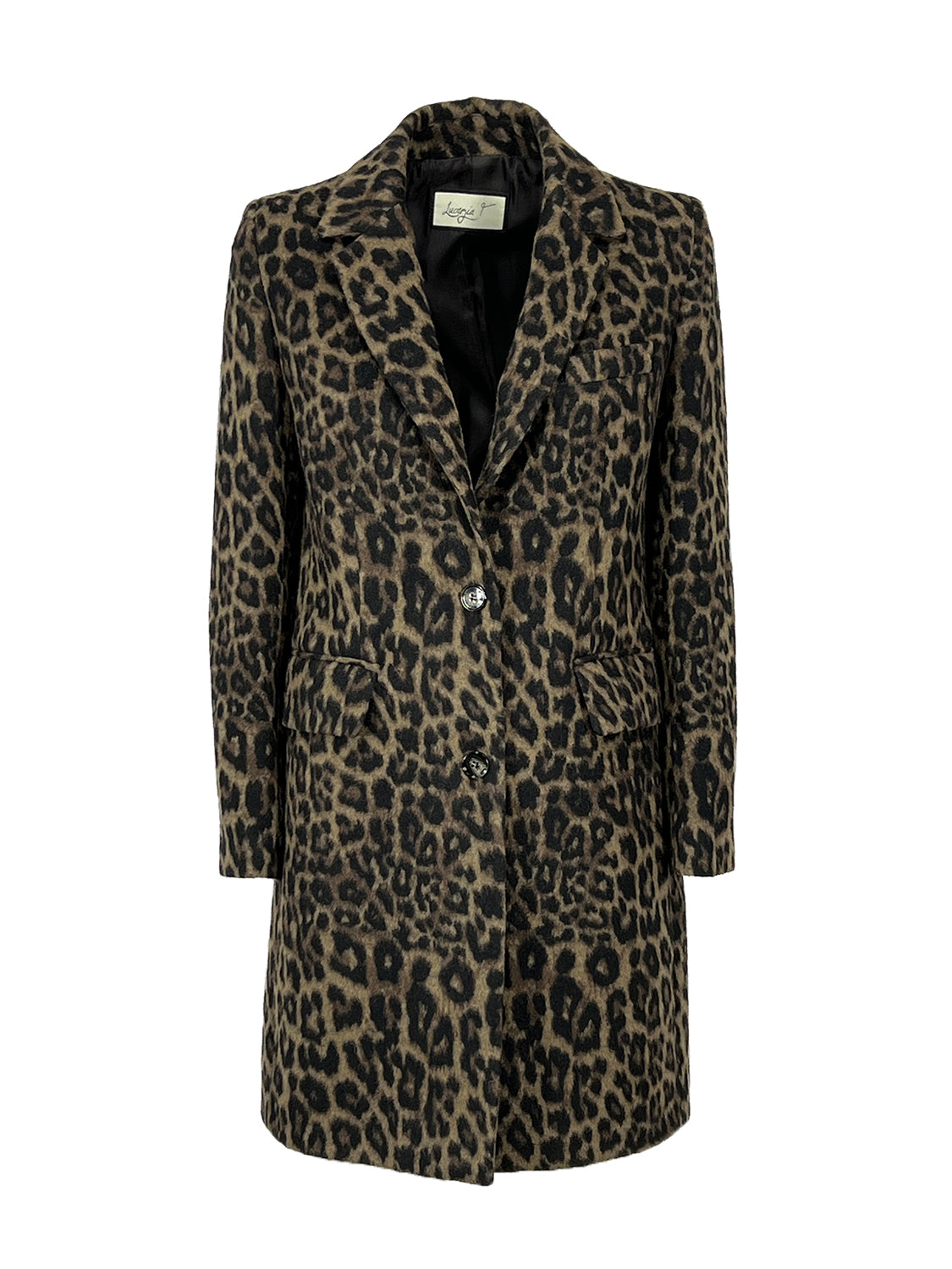 LUCREZIA T. Cappotto Donna Animalier Nero/Marrone L26704 LU200 Made in Italy