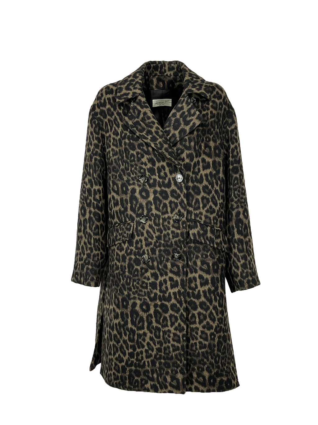 LUCREZIA T. Cappotto Donna Doppiopetto Over Animalier Nero/Marrone L26700 LU200