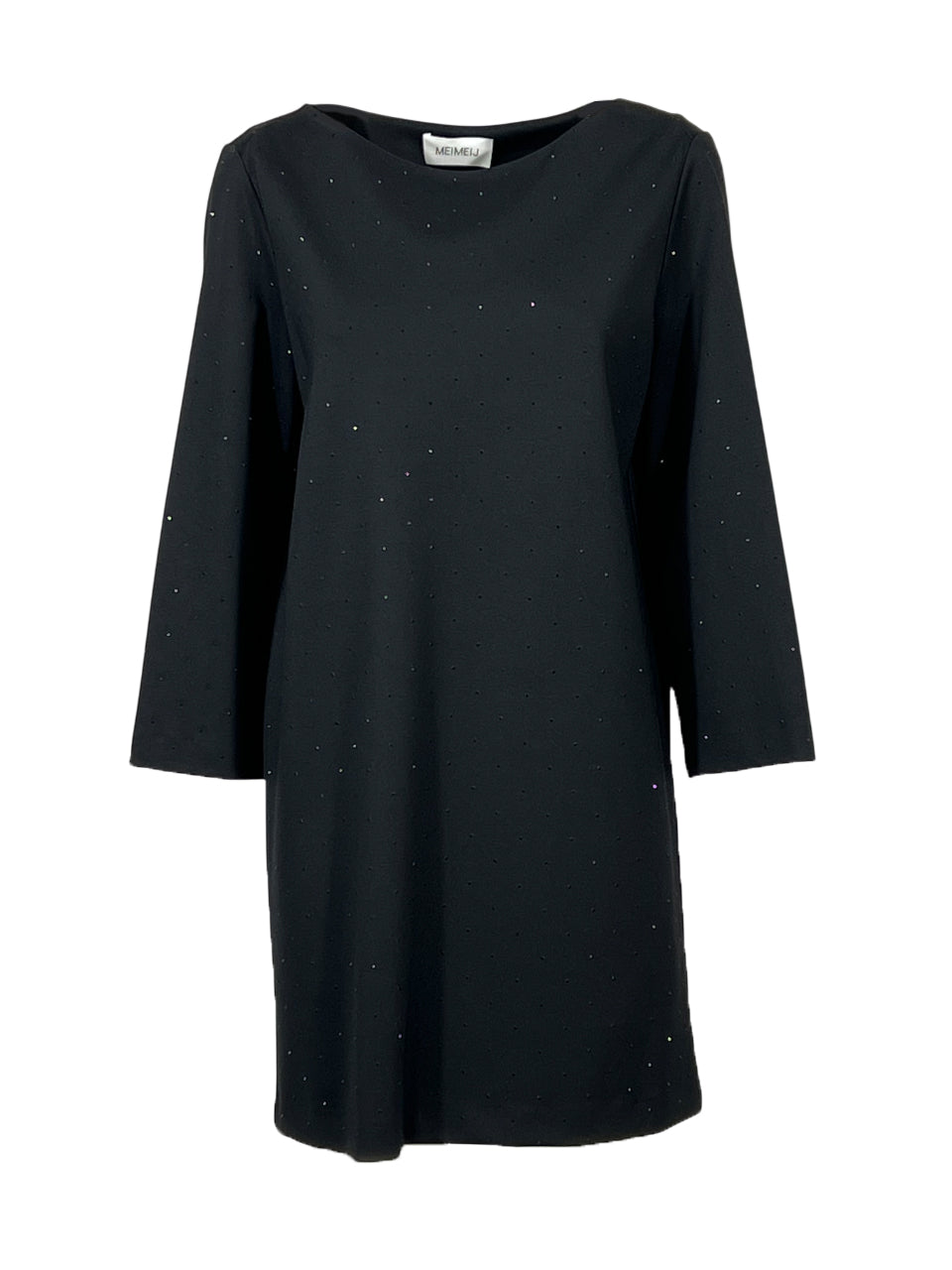 MEIMEIJ Abito Donna Punto Milano Nero M5FC03 | Strass tono su tono | Made in Italy | 84 cm