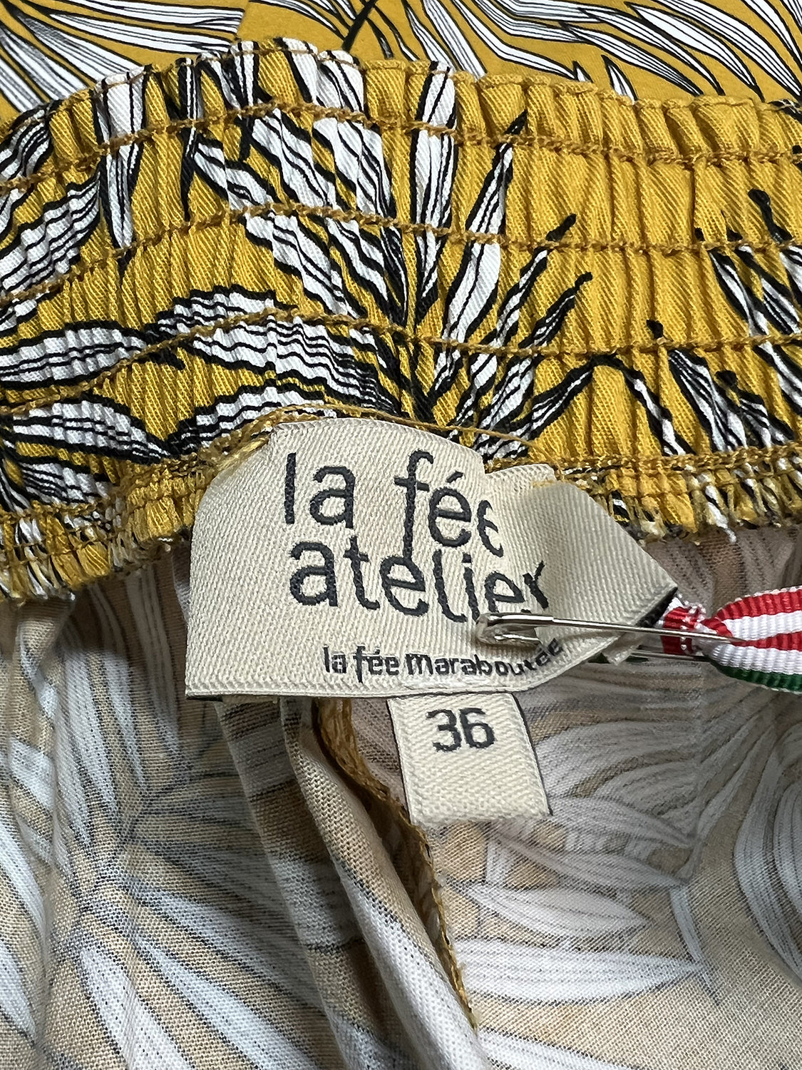 MARIANNE LA FEE MARABOUTEE Gonna Foglie Giallo Bianco Nero MADE IN ITALY