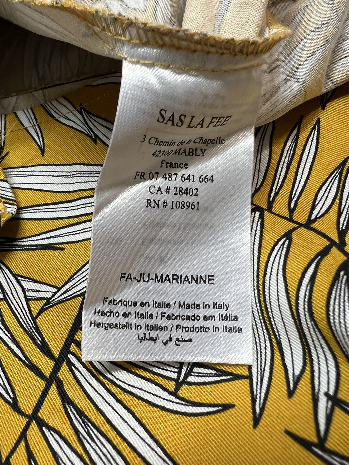 MARIANNE LA FEE MARABOUTEE Gonna Foglie Giallo Bianco Nero MADE IN ITALY