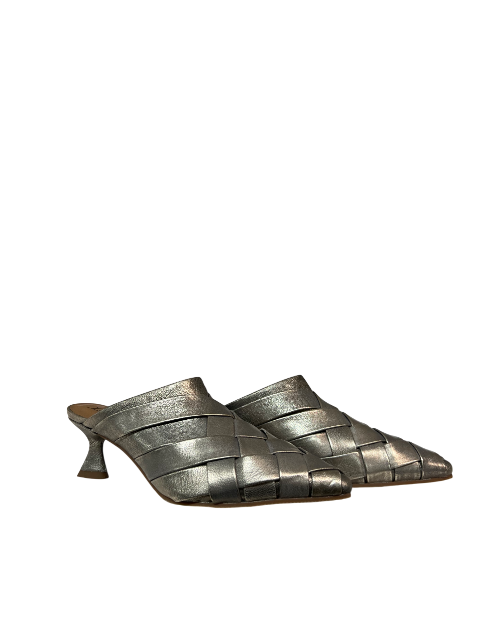 LA VITRINA SABUWOVEN-50 sabot pelle intrecciata laminata argento/platino