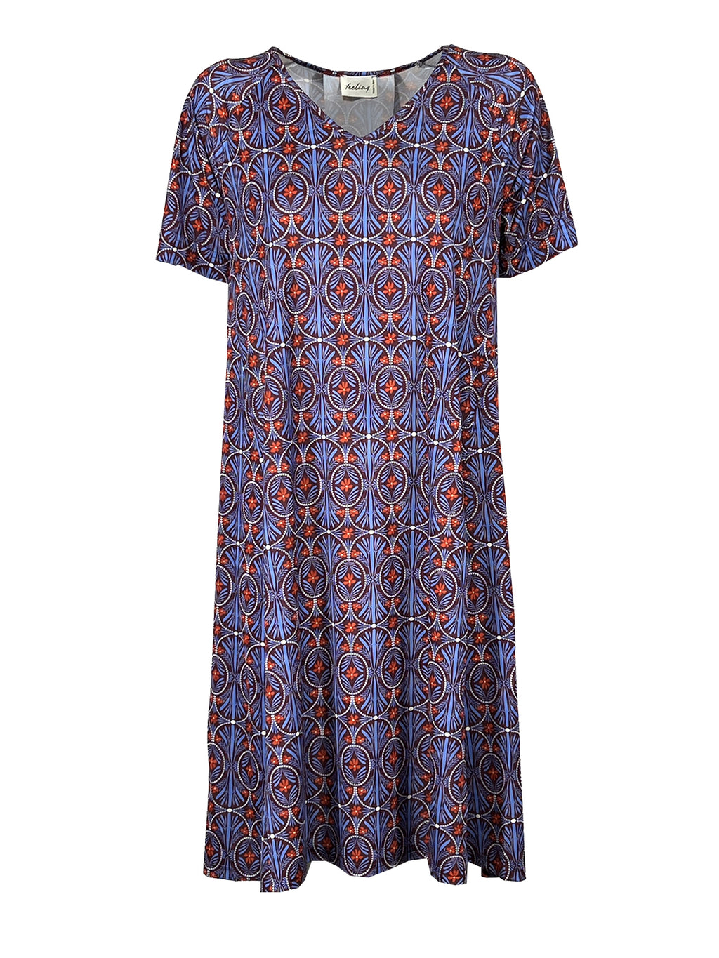 FEELING by JUSTMINE Abito Donna Svasato Floreale Bordeaux Indaco E2736 6125