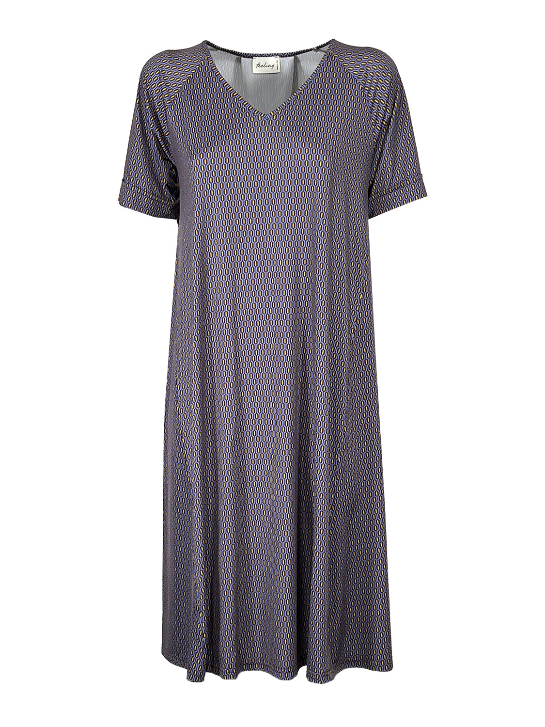 FEELING by JUSTMINE Abito Donna Svasato Fantasia Bordeaux Indaco E2736 6116