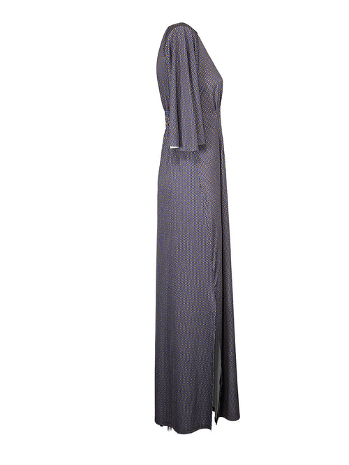 FEELING by JUSTMINE Abito Donna Lungo Fantasia Bordeaux Indaco E2772 6116