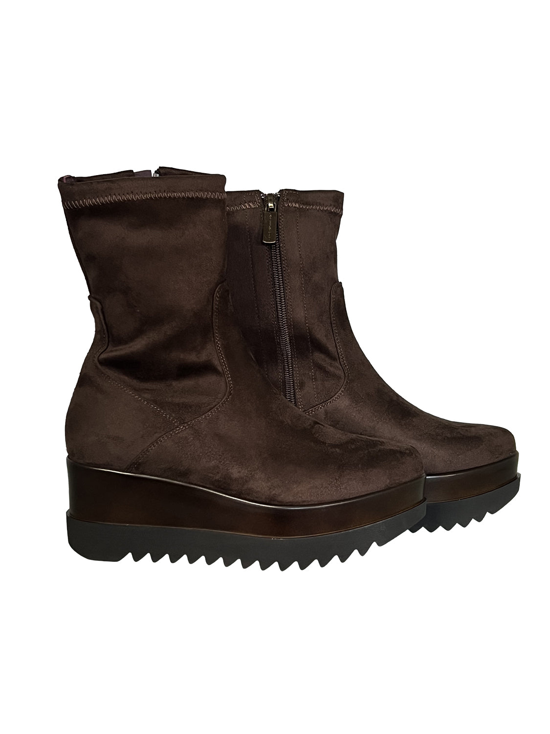 LORENZO MARI Stivale Basso Donna Alcantara Zeppa Zip CLEA 08 MADE IN ITALY