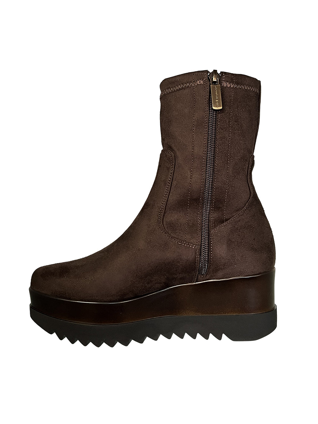 LORENZO MARI Stivale Basso Donna Alcantara Zeppa Zip CLEA 08 MADE IN ITALY
