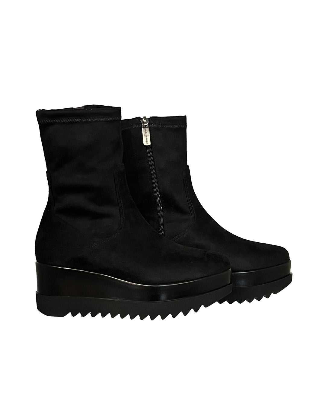 LORENZO MARI Stivale Basso Donna Alcantara Zeppa Zip CLEA 08 MADE IN ITALY