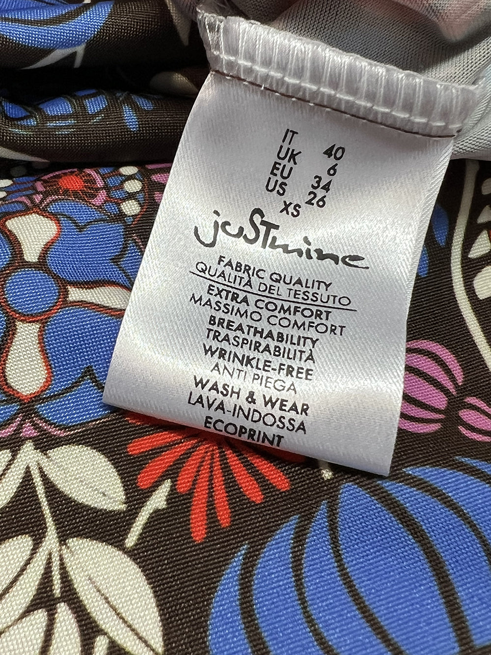 JUSTMINE abito donna scollo V marrone/rosso/bluette Made in Italy E2824 1268