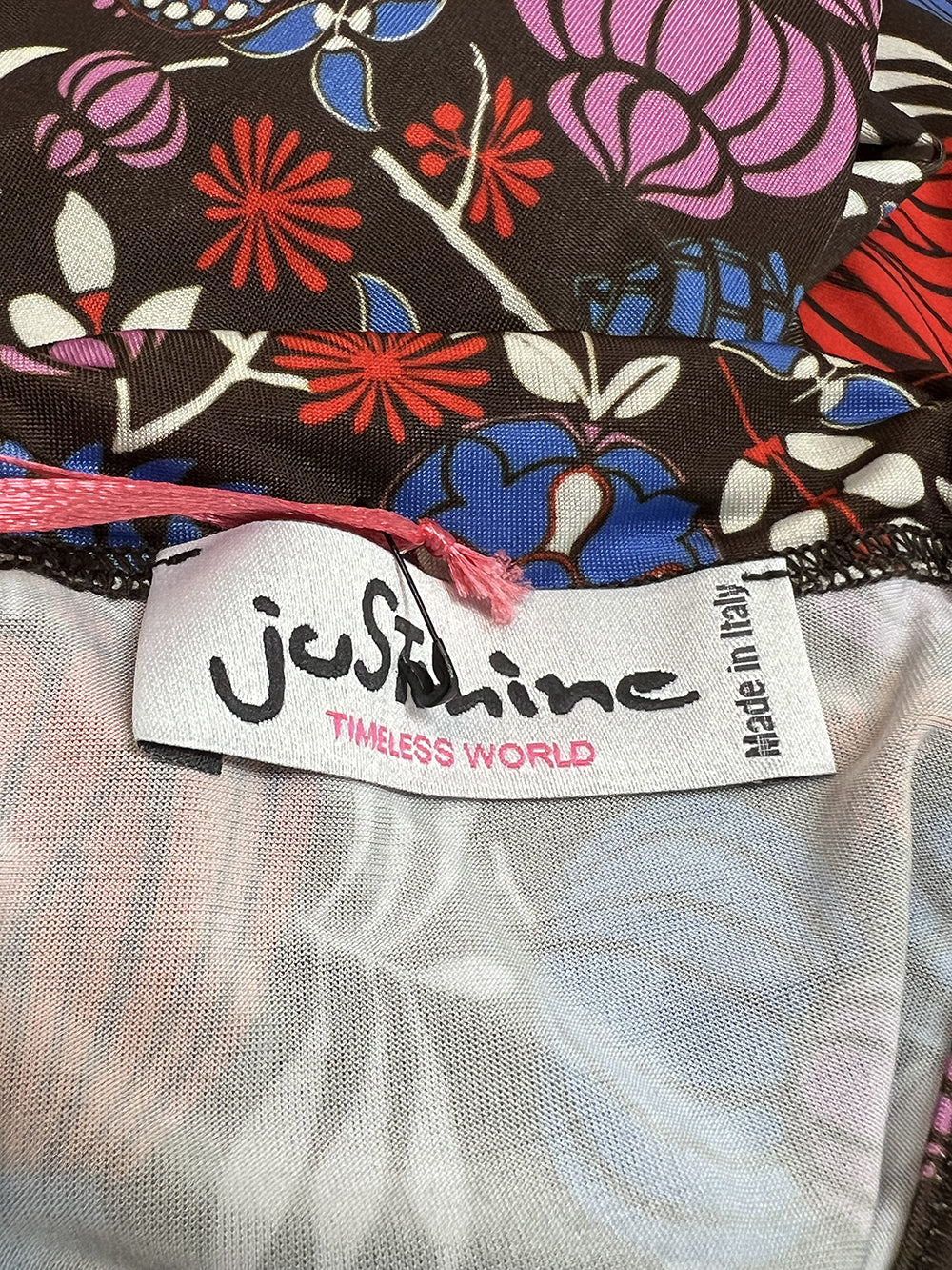 JUSTMINE abito donna scollo V marrone/rosso/bluette Made in Italy E2824 1268