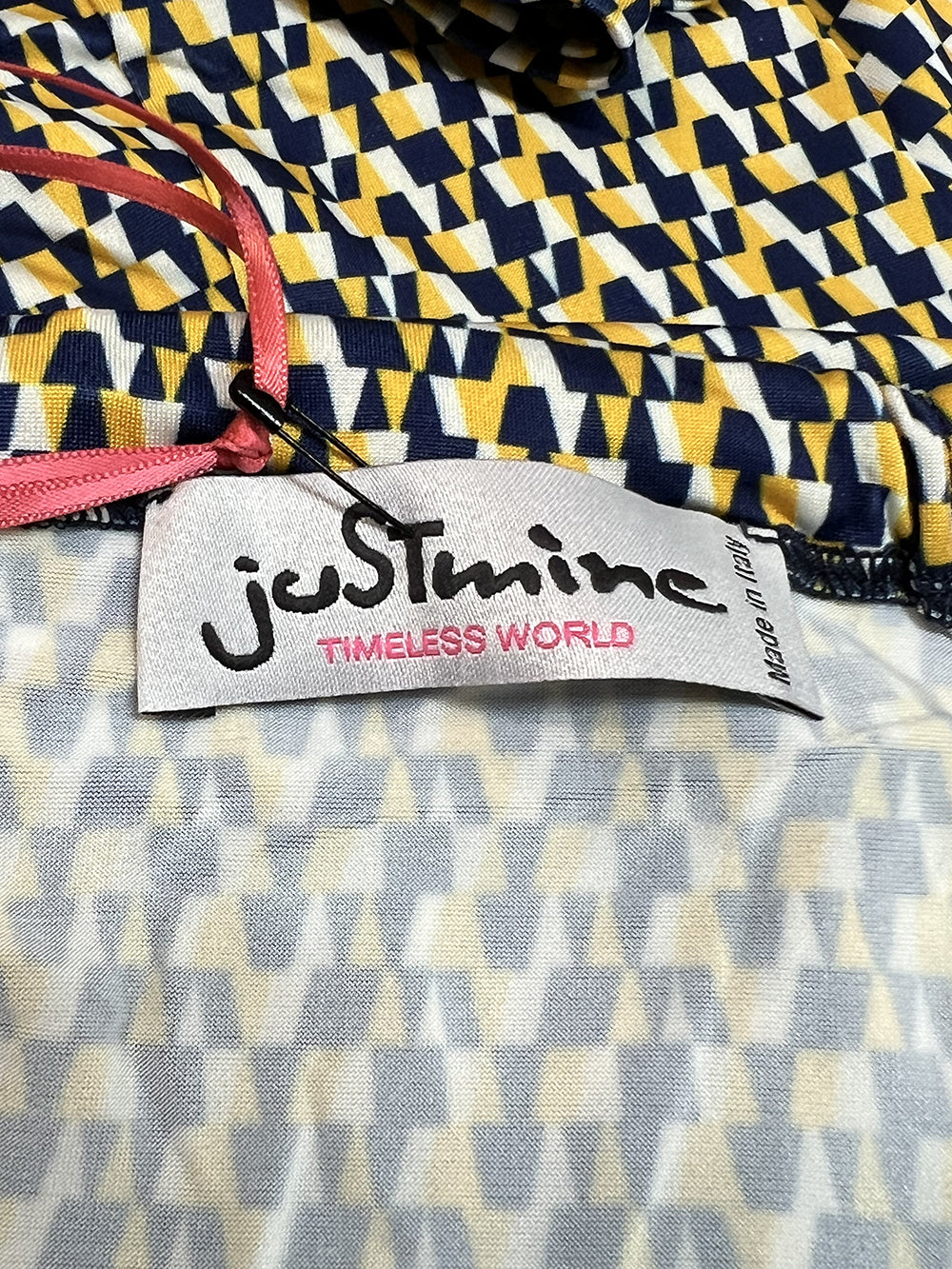 JUSTMINE Tuta Donna E2715 1245 Palazzo Fantasia Blu Giallo Bianco Made in Italy