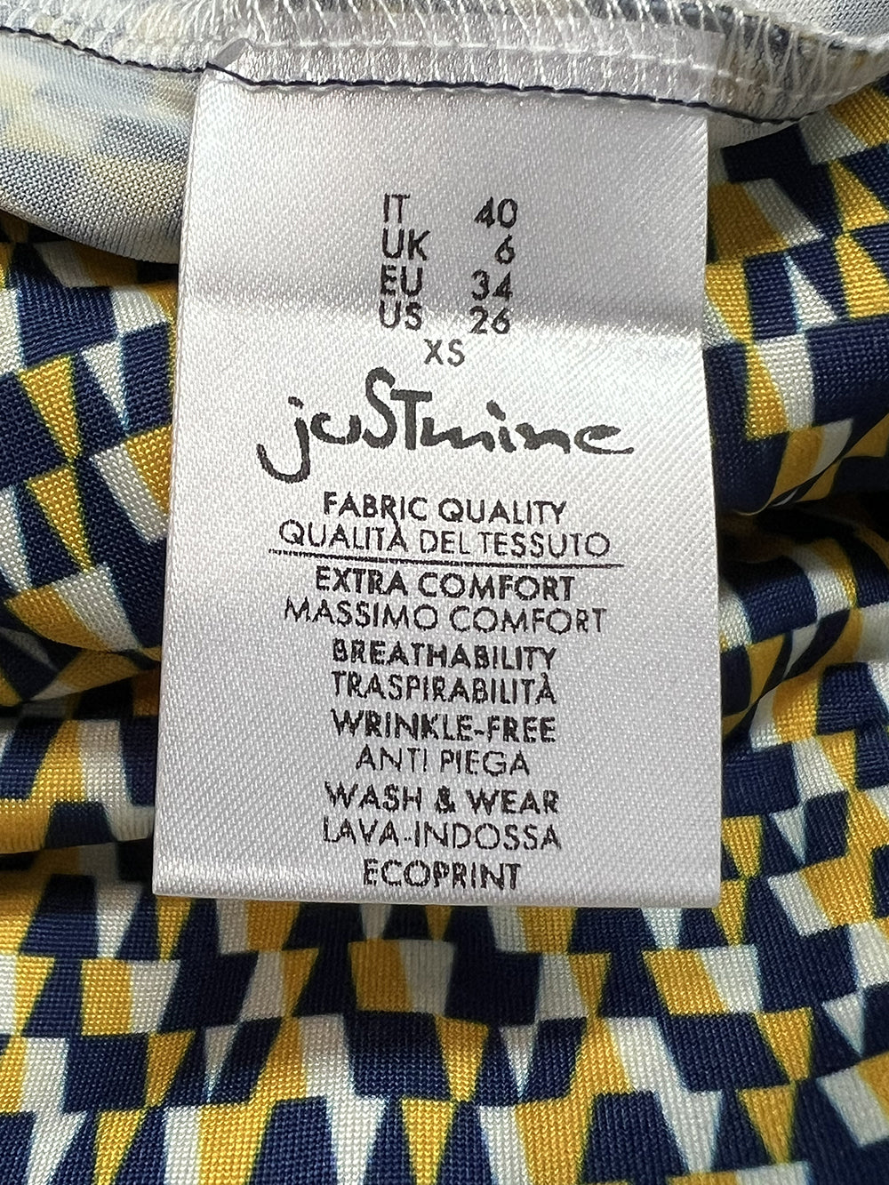 JUSTMINE Tuta Donna E2715 1245 Palazzo Fantasia Blu Giallo Bianco Made in Italy