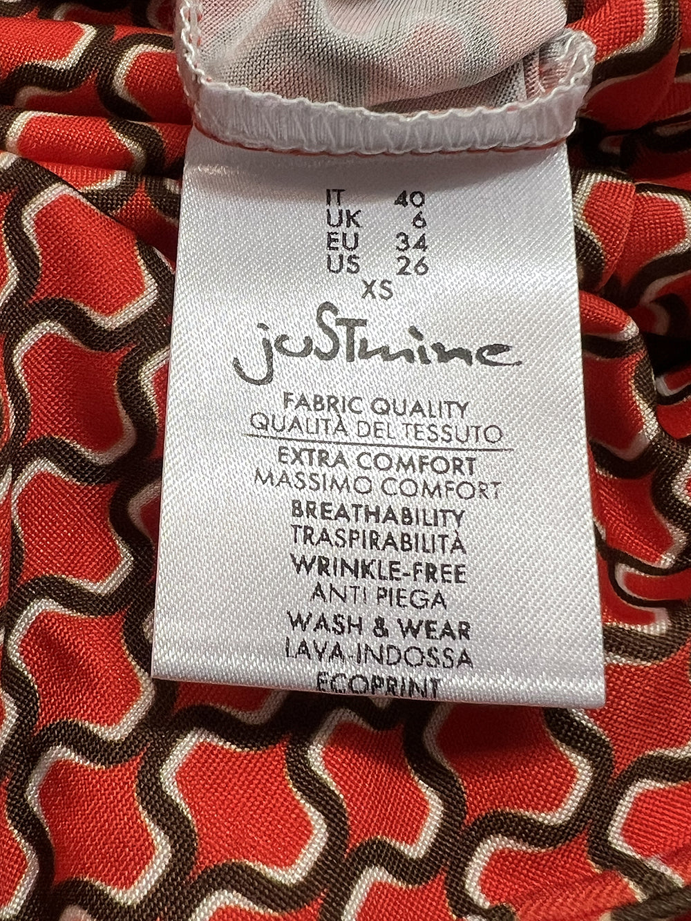 JUSTMINE abito donna scollo V arancio/marrone Made in Italy E2824 1267
