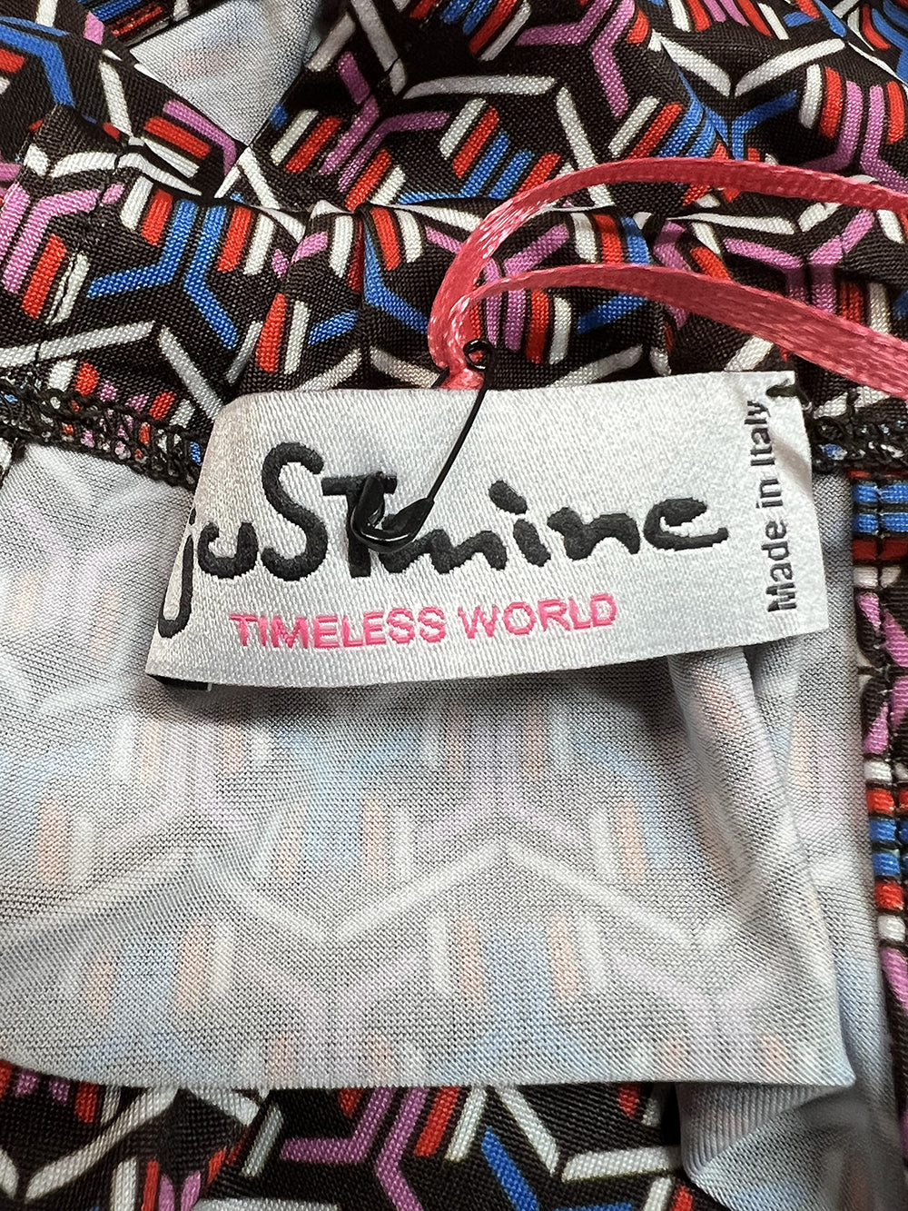 JUSTMINE abito fantasia scollo V marrone/rosso/bluette E2822 1266 Made in Italy