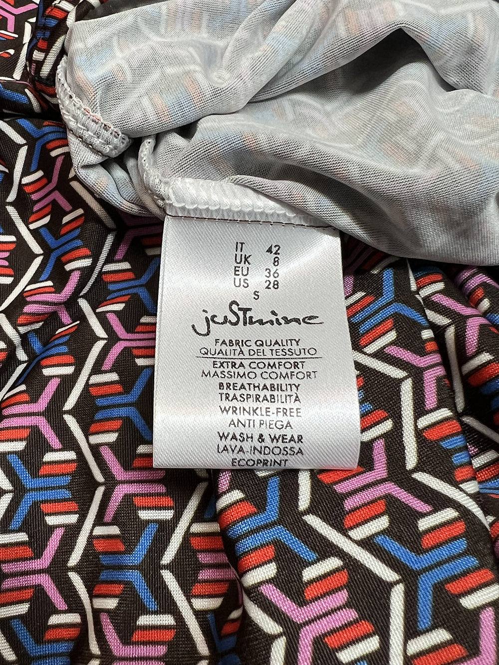 JUSTMINE abito fantasia scollo V marrone/rosso/bluette E2822 1266 Made in Italy