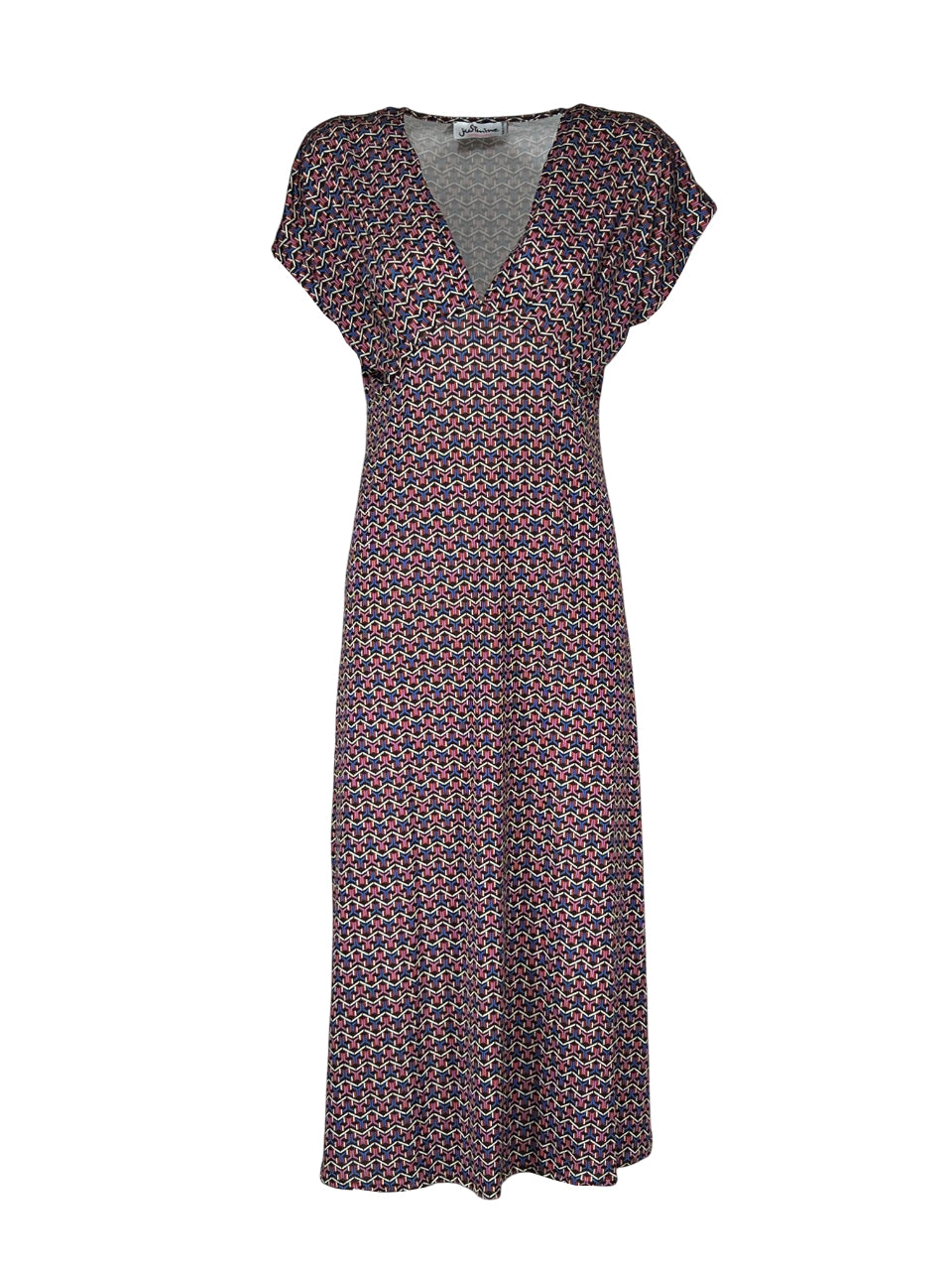 JUSTMINE abito fantasia scollo V marrone/rosso/bluette E2822 1266 Made in Italy