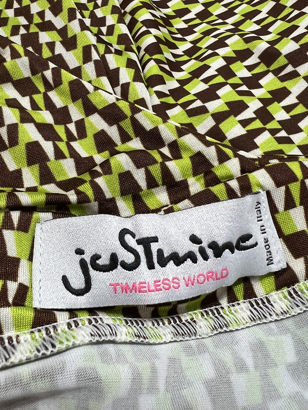 JUSTMINE abito lungo con incrocio fantasia marrone/lime Made in Italy E2769 1245