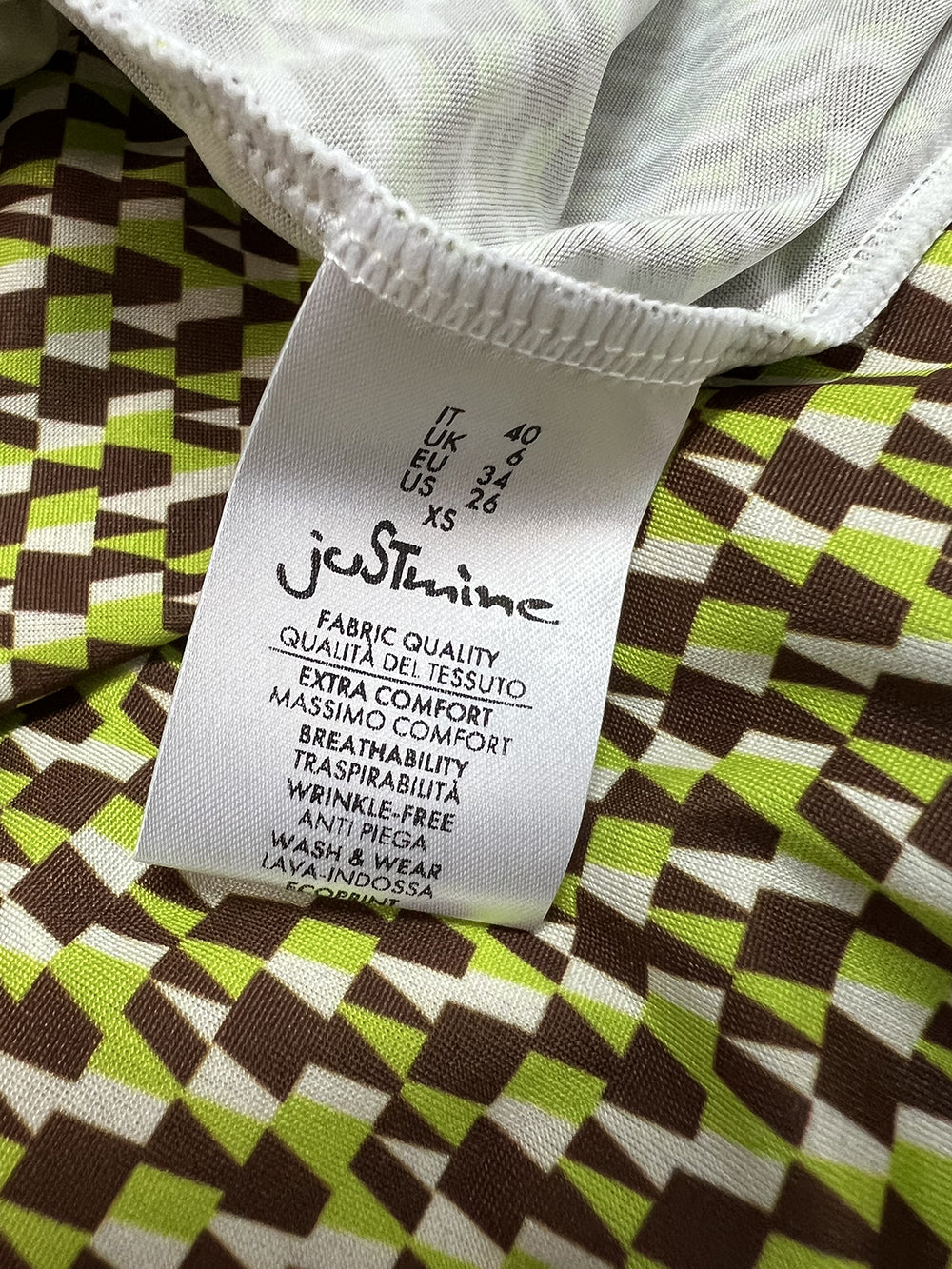 JUSTMINE abito lungo con incrocio fantasia marrone/lime Made in Italy E2769 1245