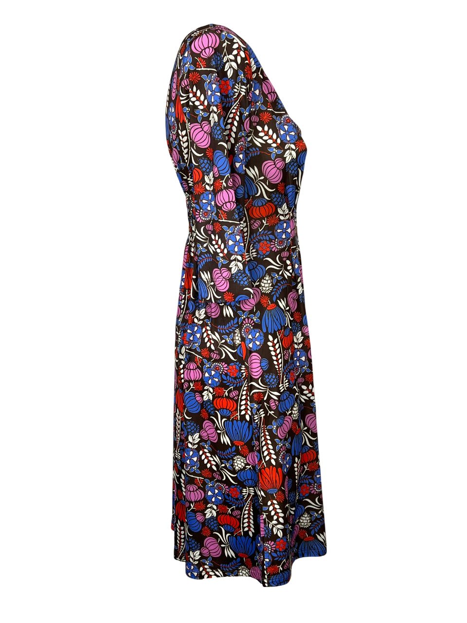 JUSTMINE abito donna scollo V marrone/rosso/bluette Made in Italy E2824 1268