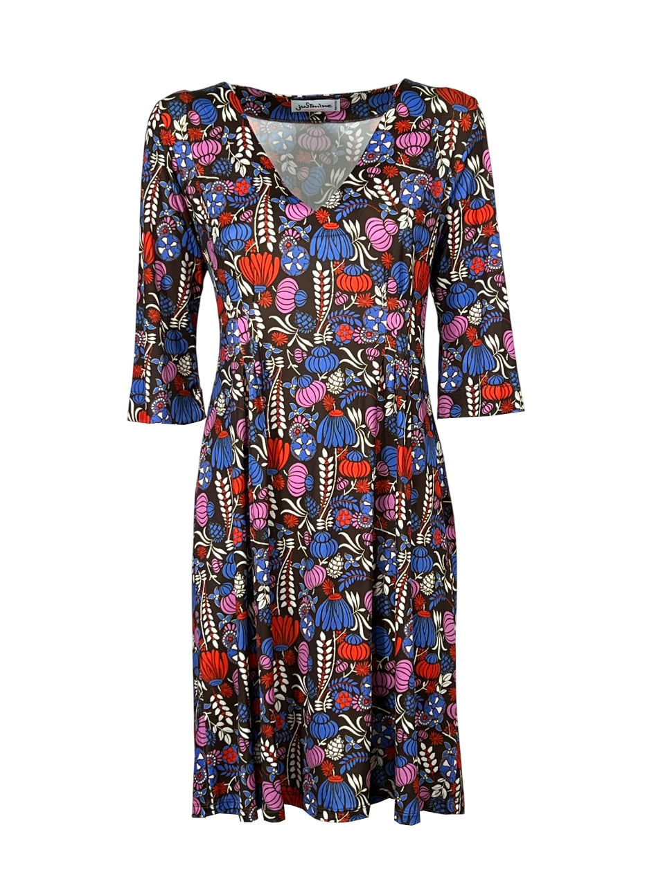 JUSTMINE abito donna scollo V marrone/rosso/bluette Made in Italy E2824 1268