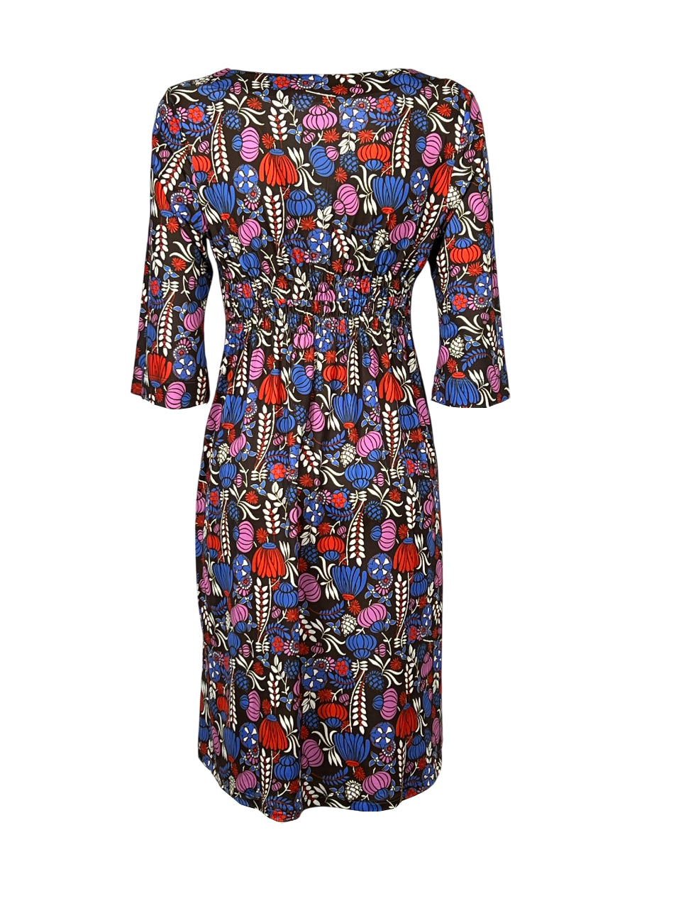 JUSTMINE abito donna scollo V marrone/rosso/bluette Made in Italy E2824 1268