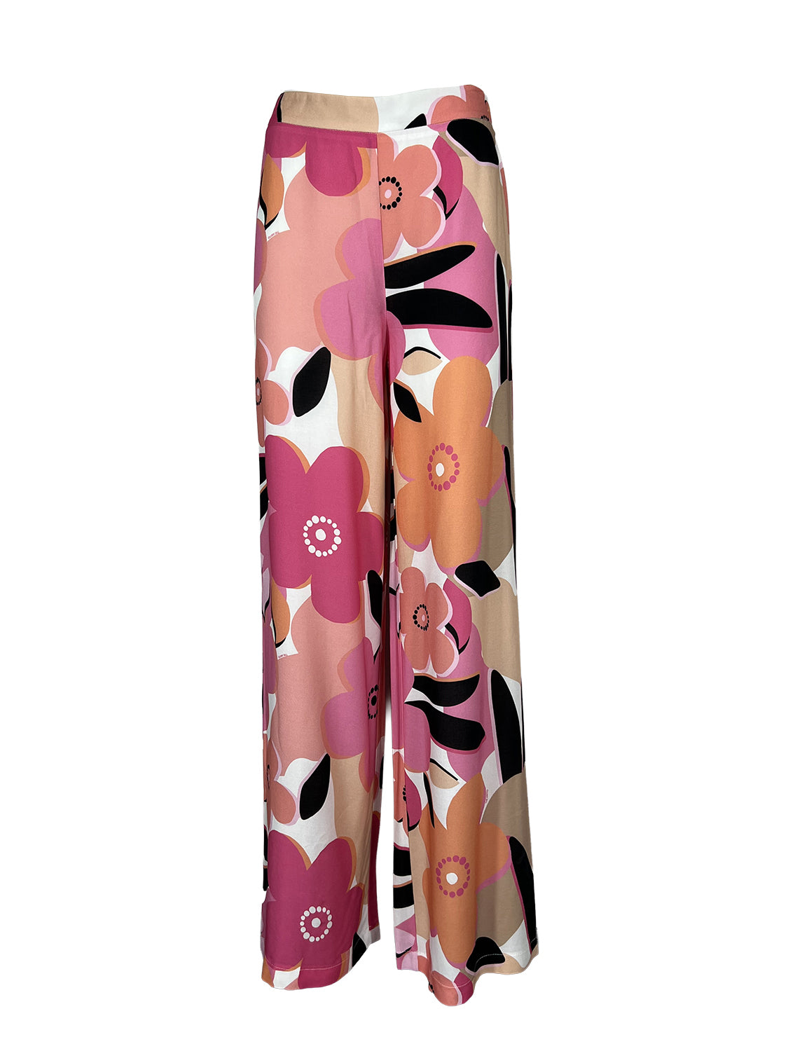 THE ABITO MILANO Pantalone Donna Largo Floreale Rosa Fuxia PA25VS Made Italy