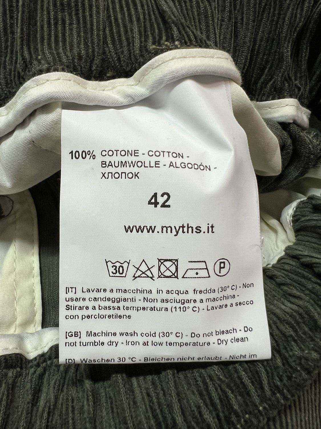 MYTHS Pantalone Slim Velluto WD08 300 MADE IN ITALY