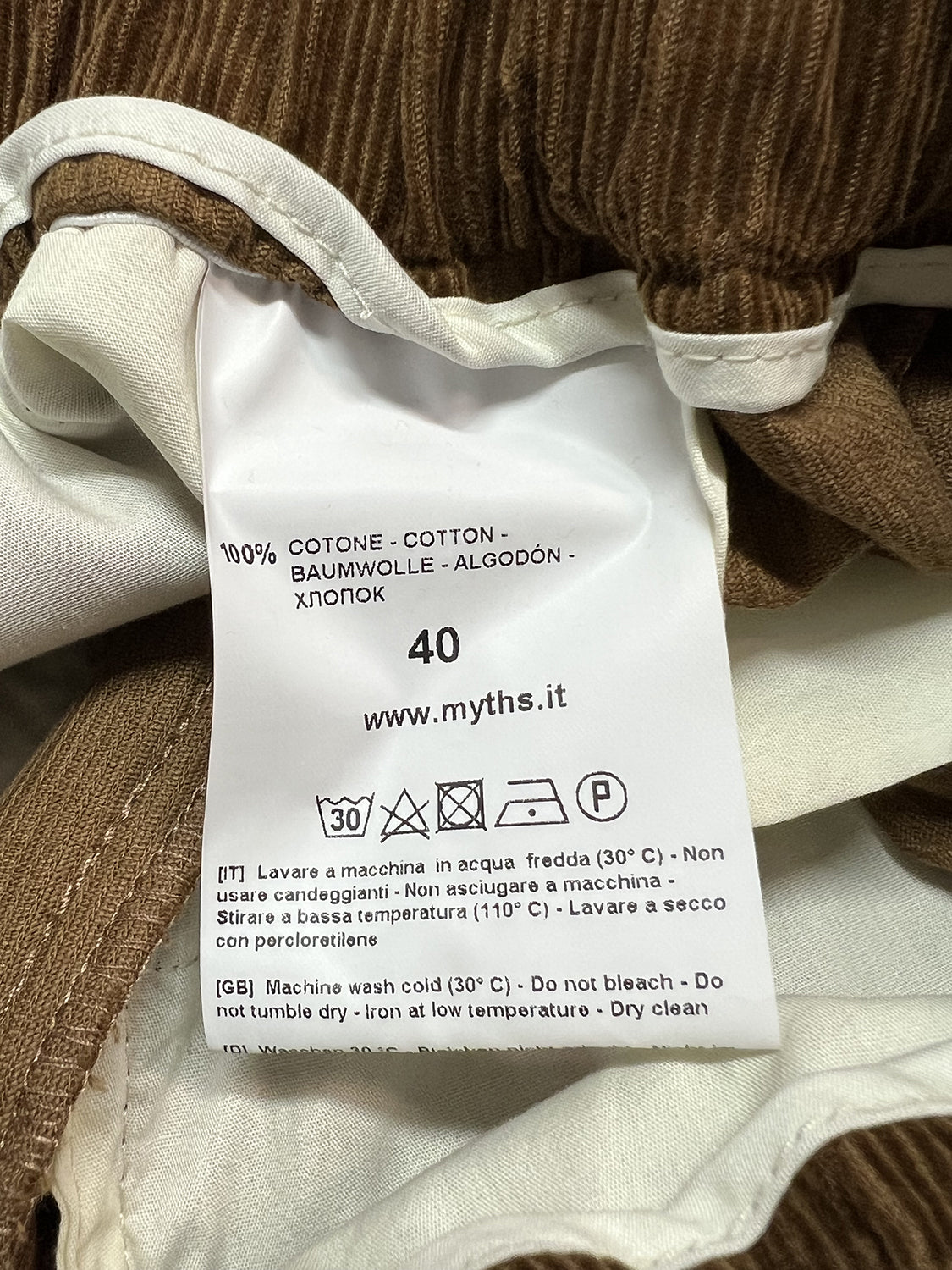 MYTHS Pantalone Slim Velluto WD08 300 MADE IN ITALY
