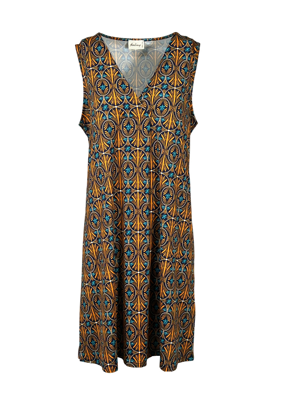 FEELING by JUSTMINE E2809 6125 abito donna blu arancio Made in Italy