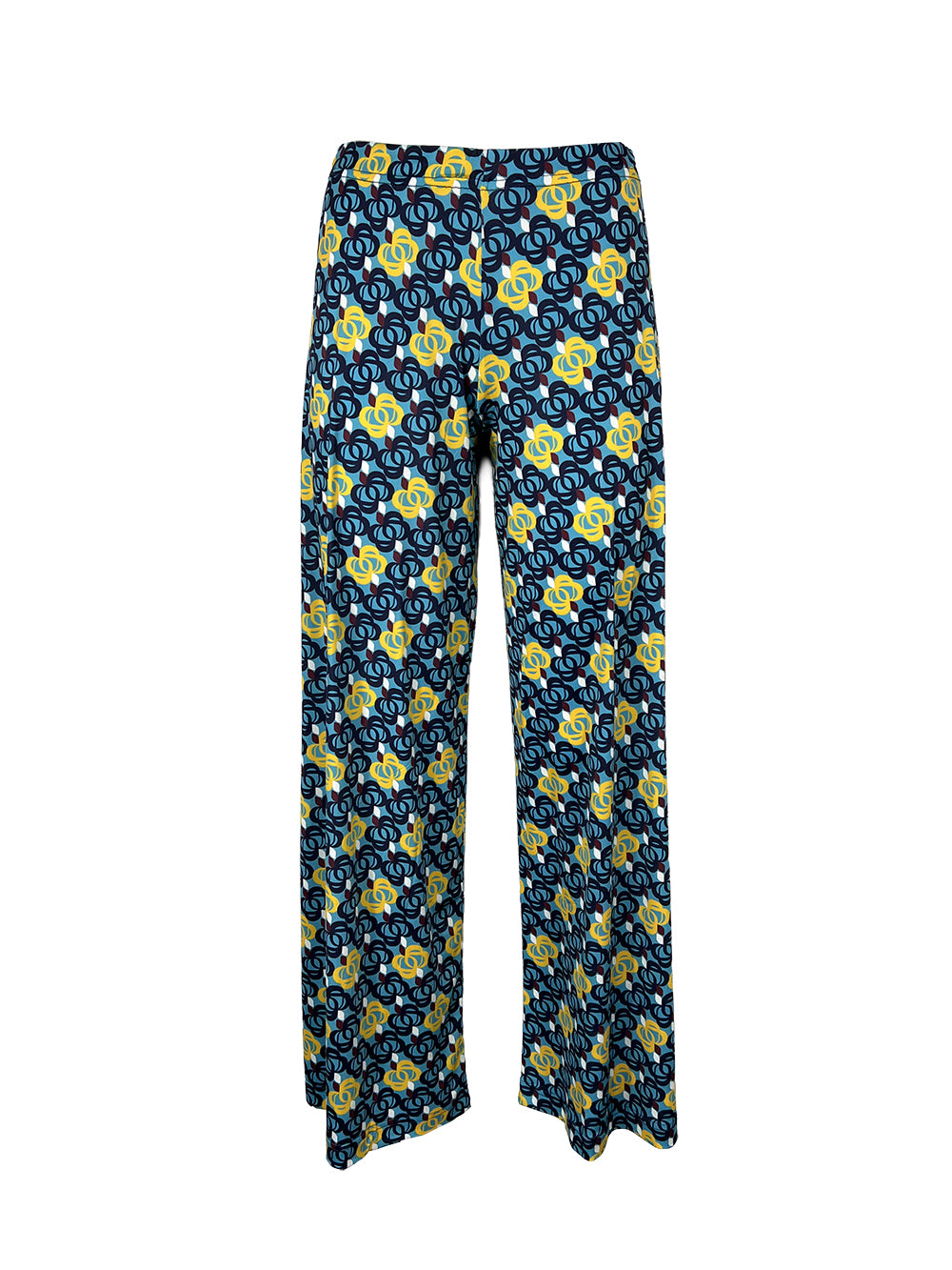 JUSTMINE E2771 1246 pantalone donna palazzo jersey azzurro giallo blu