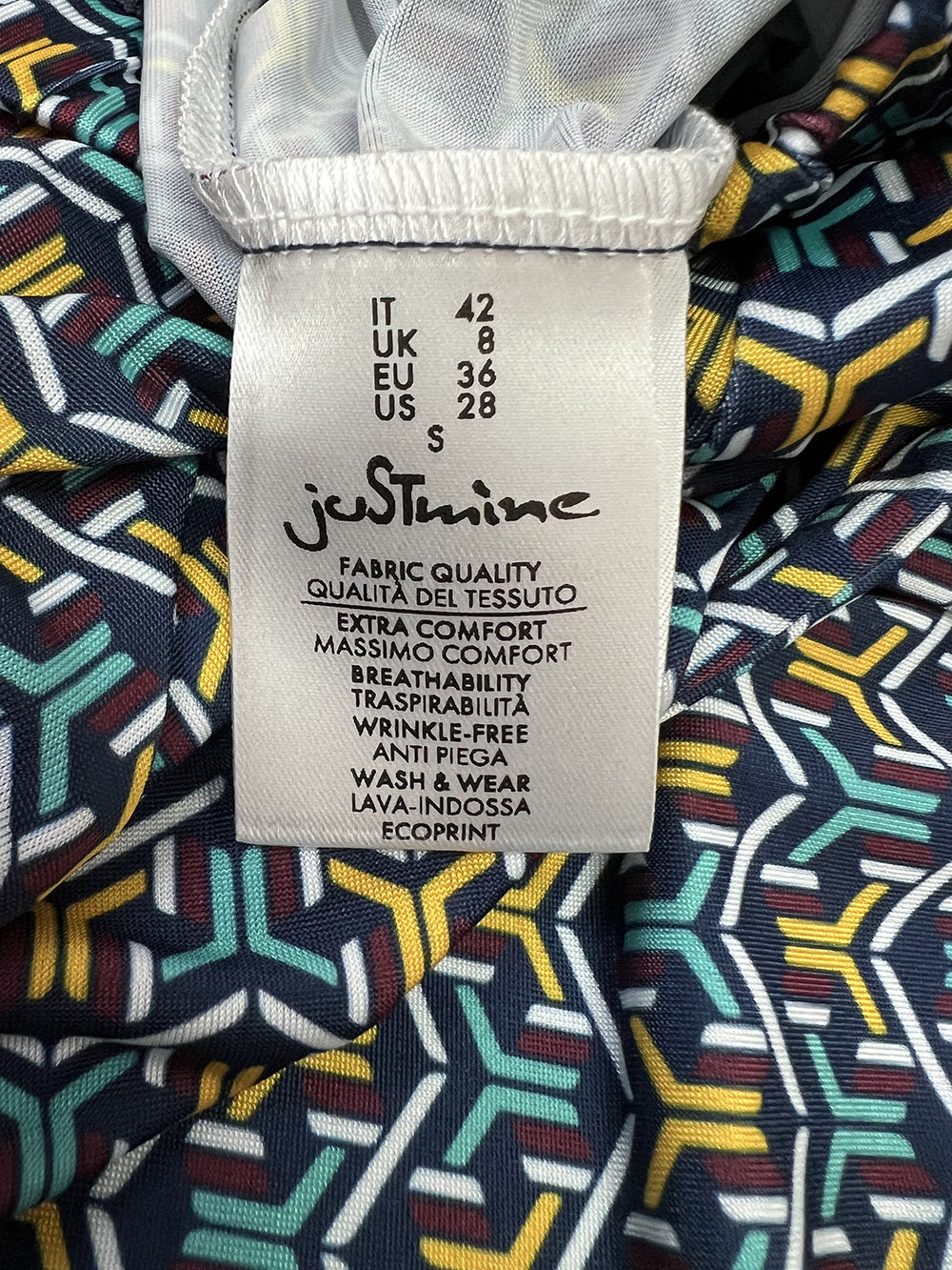 JUSTMINE E2747 1266 pantalone donna palazzo blu multicolor jersey MADE IN ITALY
