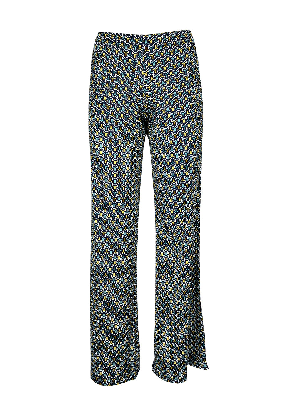JUSTMINE E2747 1266 pantalone donna palazzo blu multicolor jersey MADE IN ITALY