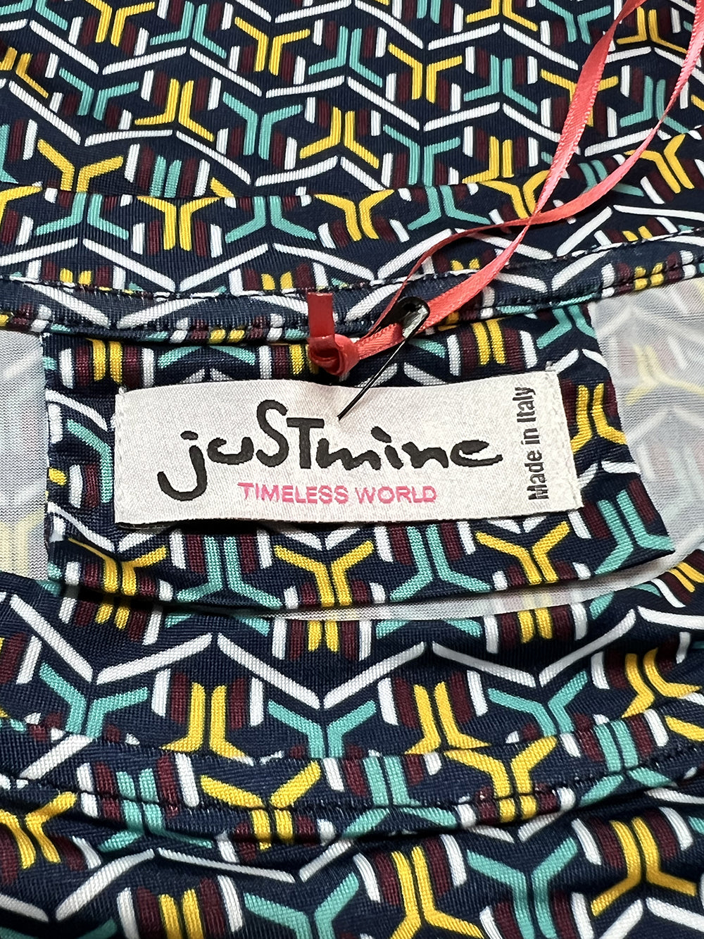 JUSTMINE E2818 1266 maglia donna fantasia blu/multicolor Made in Italy jersey