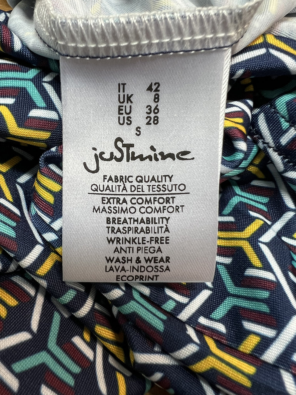 JUSTMINE E2818 1266 maglia donna fantasia blu/multicolor Made in Italy jersey