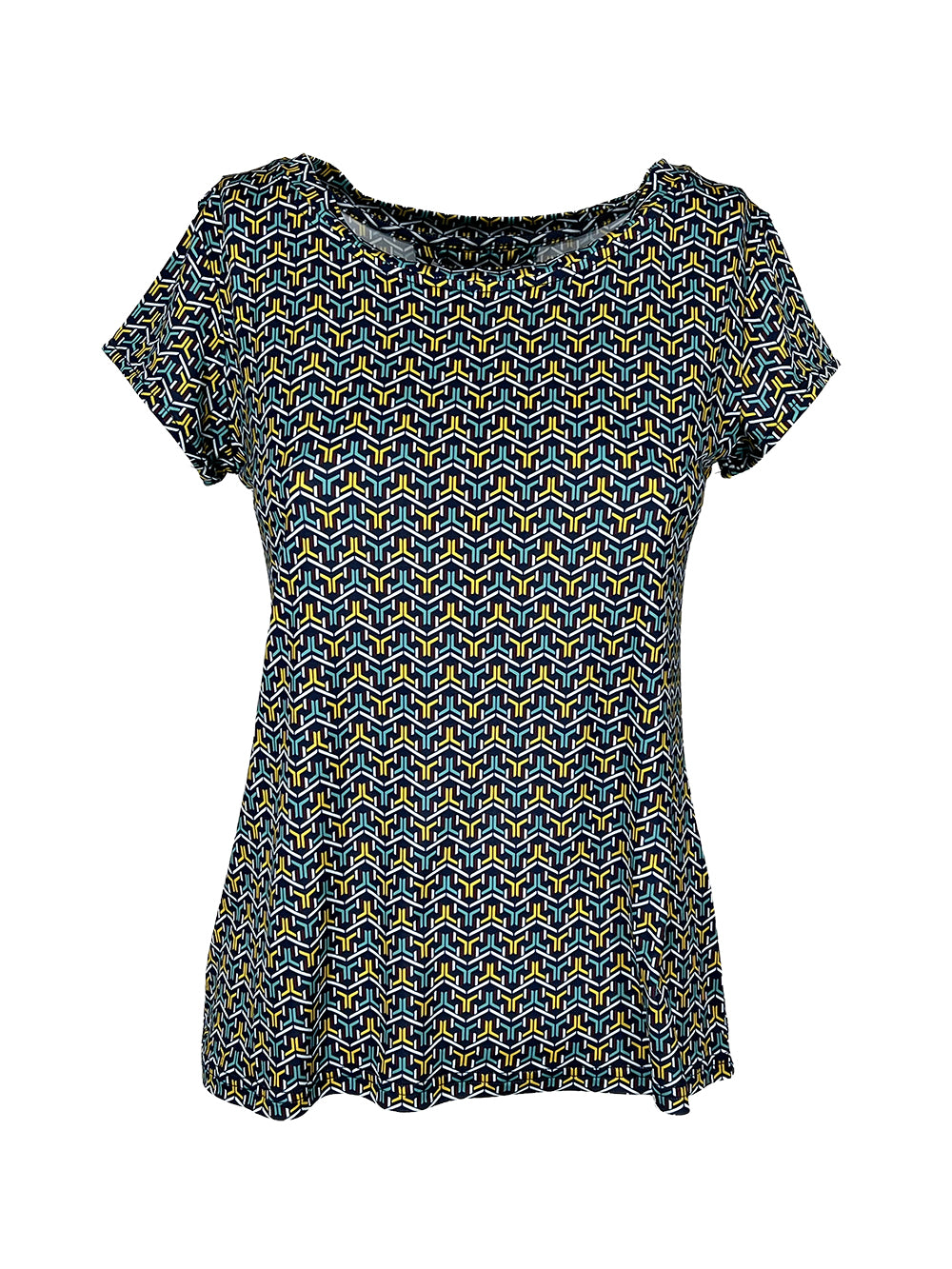 JUSTMINE E2818 1266 maglia donna fantasia blu/multicolor Made in Italy jersey