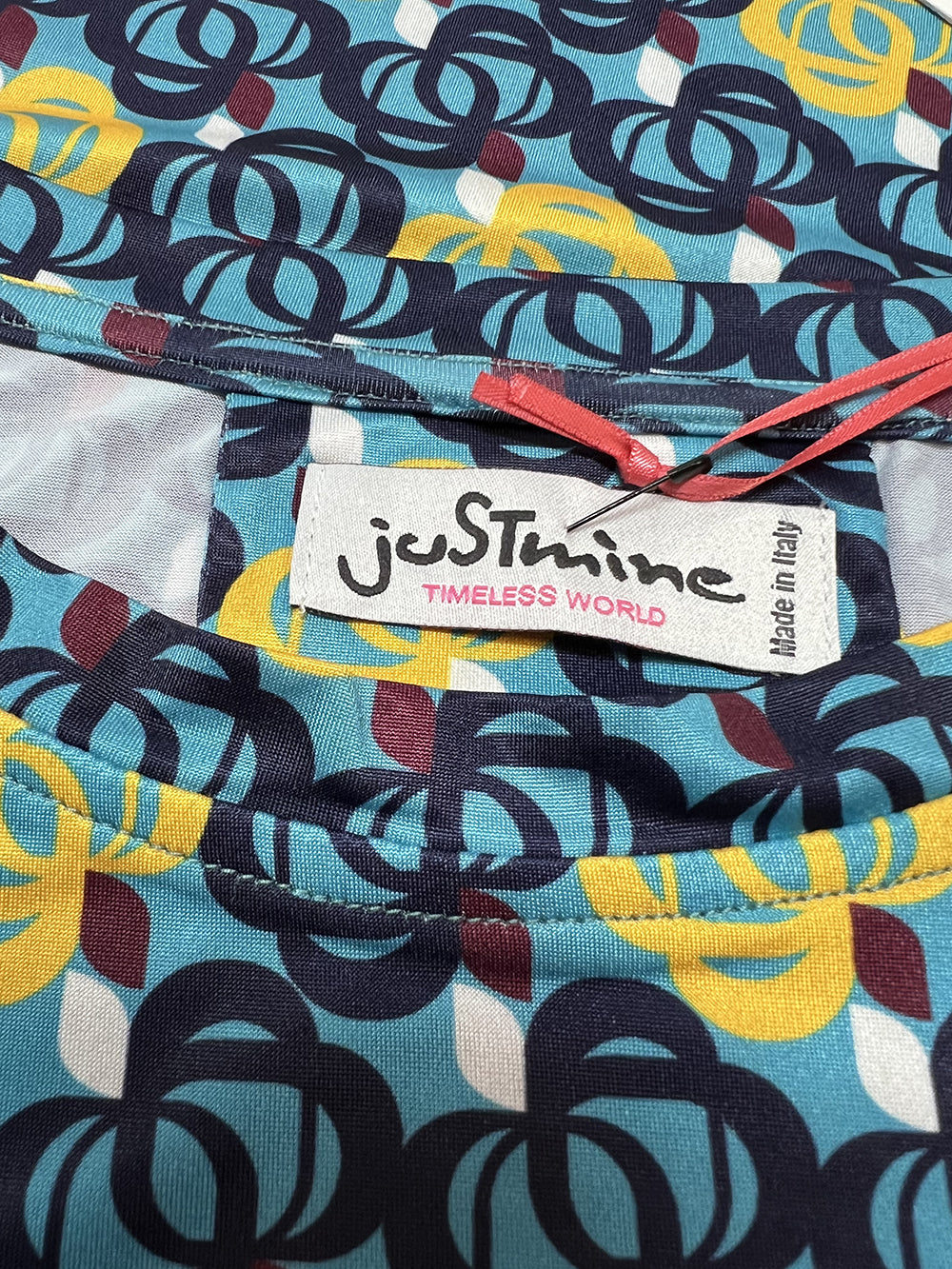 JUSTMINE E2818 1246 maglia donna fantasia azzurro/giallo/blu Made in Italy jersey
