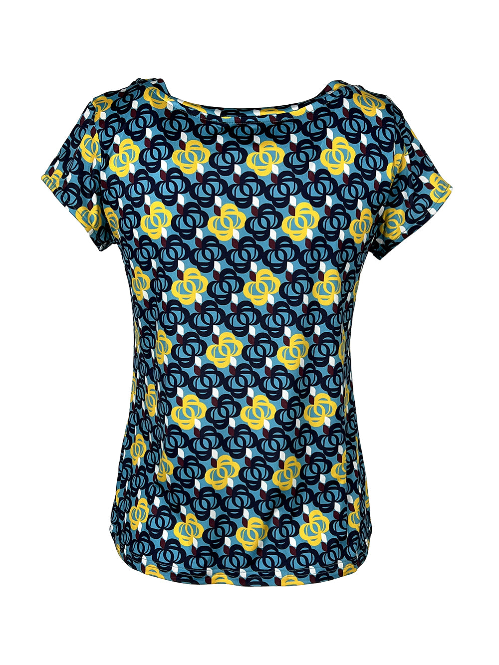 JUSTMINE E2818 1246 maglia donna fantasia azzurro/giallo/blu Made in Italy jersey