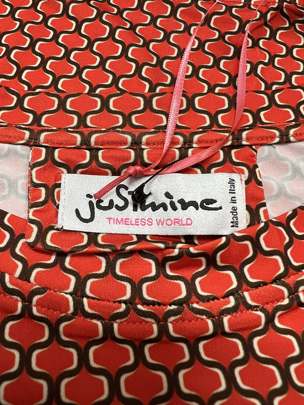 JUSTMINE E2818 1267 maglia donna fantasia arancio/marrone Made in Italy jersey