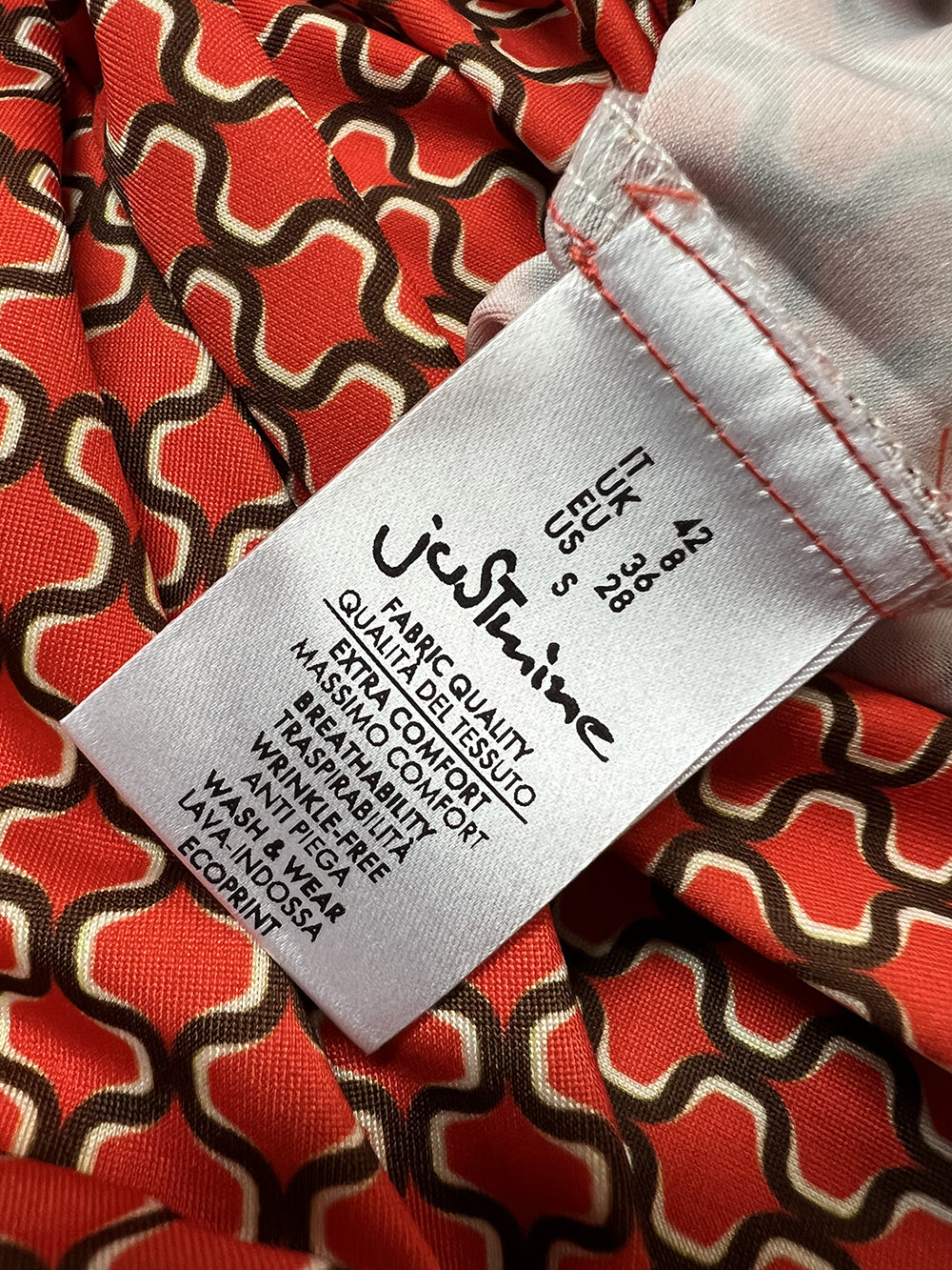 JUSTMINE E2818 1267 maglia donna fantasia arancio/marrone Made in Italy jersey