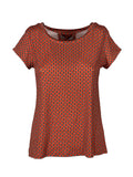 JUSTMINE E2818 1267 maglia donna fantasia arancio/marrone Made in Italy jersey