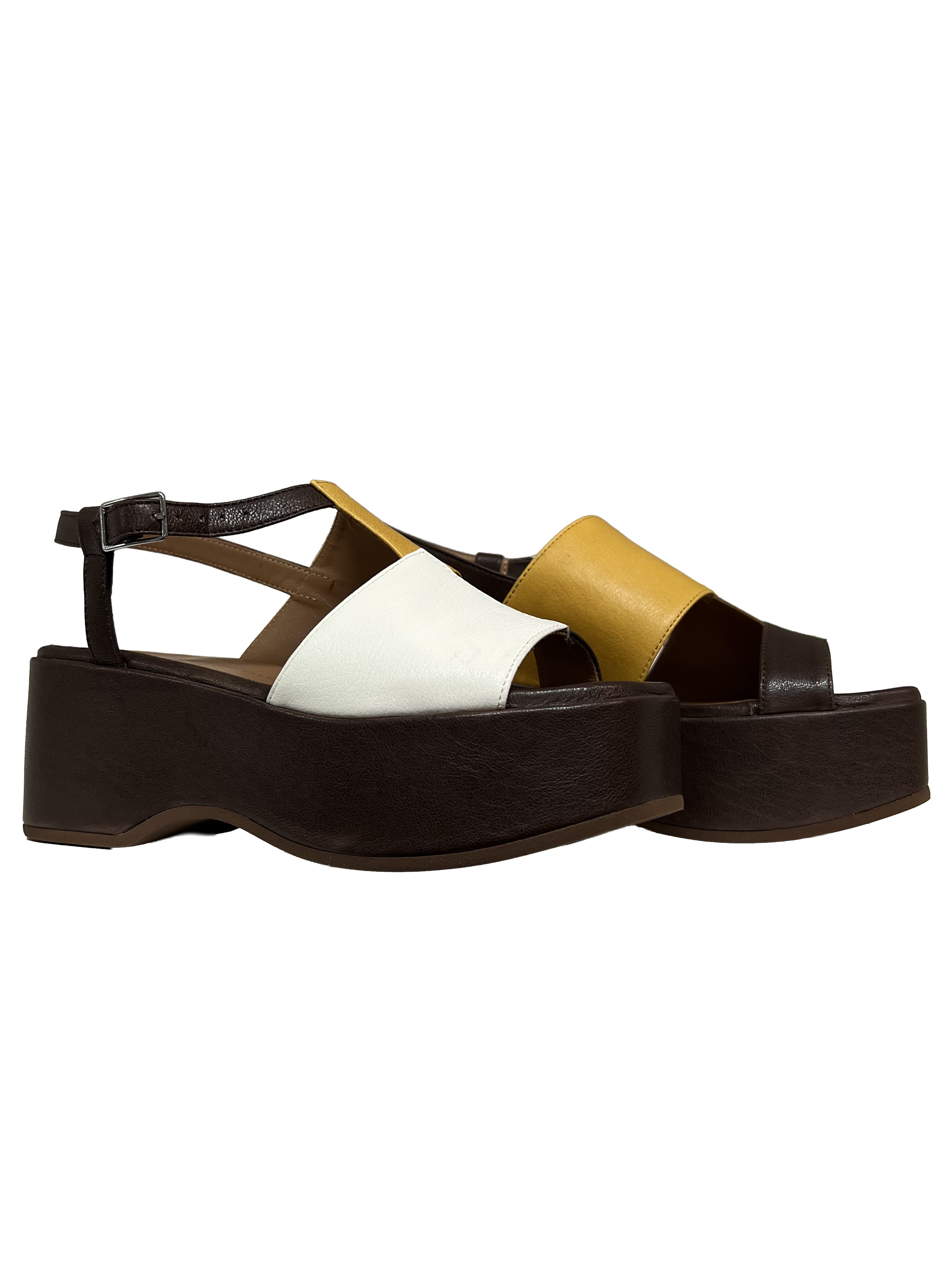 GIANMARCO SORELLI sandalo donna marrone/panna/senape 3075/ADEL zeppa Made in Italy