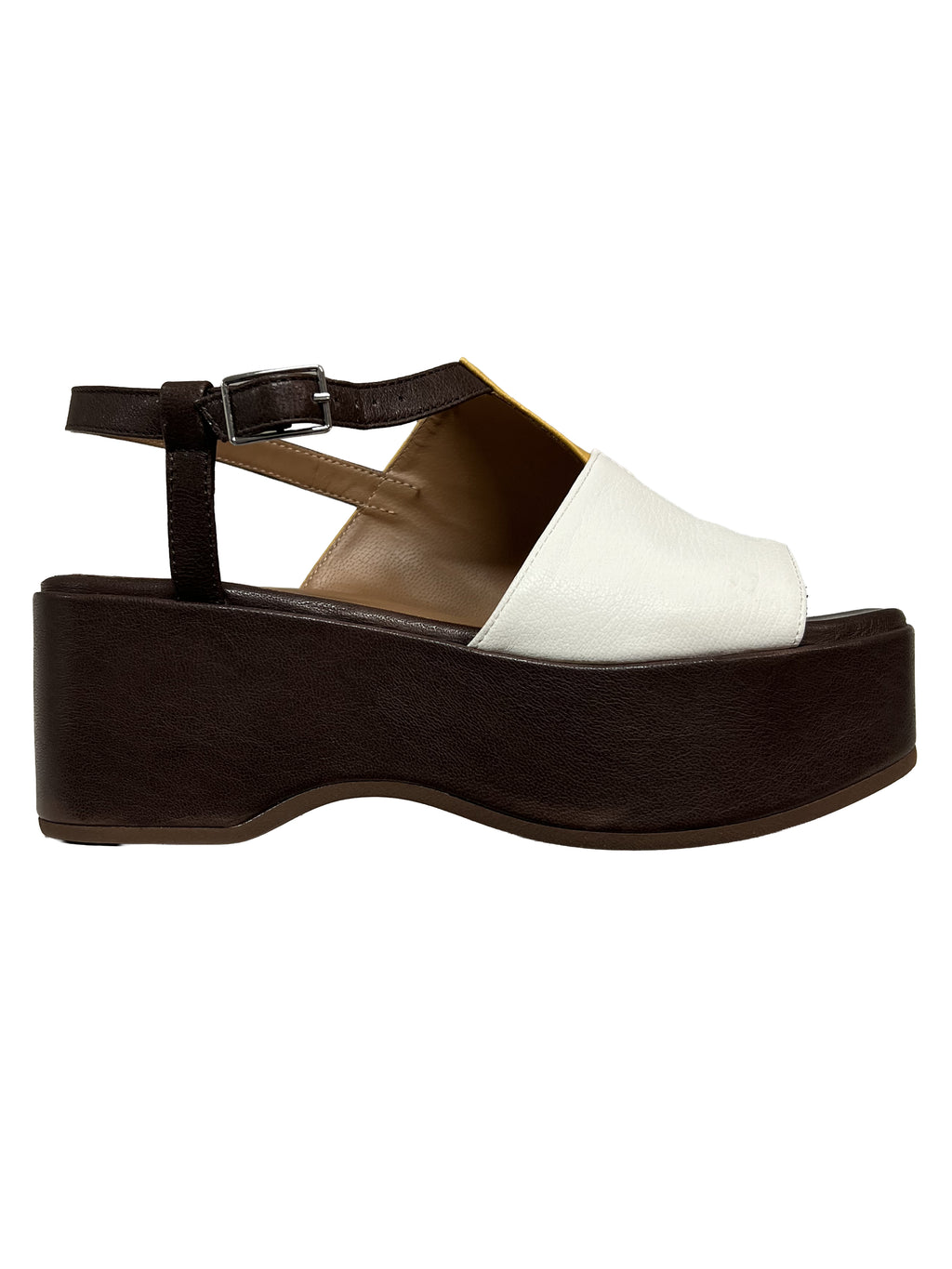 GIANMARCO SORELLI sandalo donna marrone/panna/senape 3075/ADEL zeppa Made in Italy