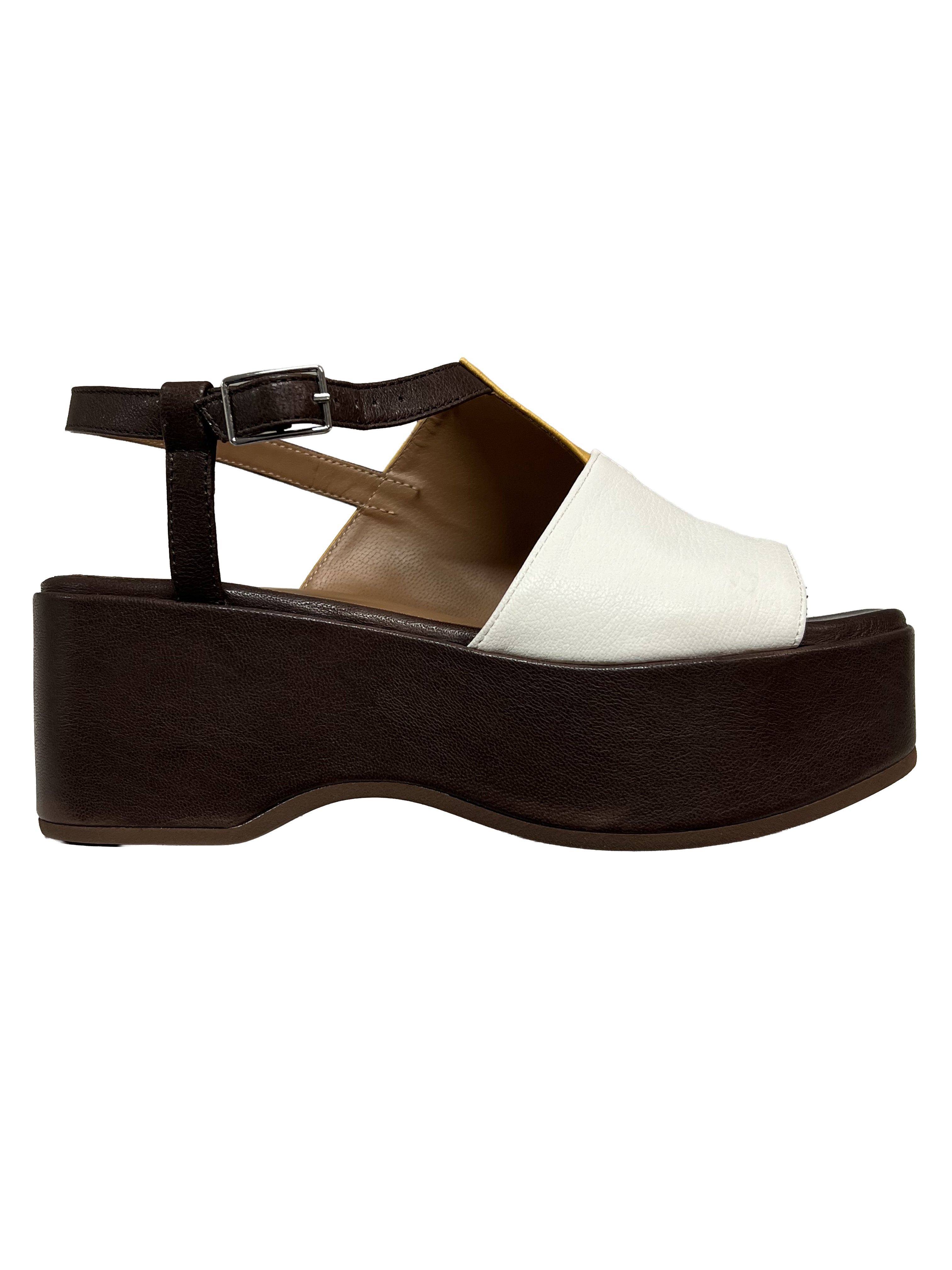 GIANMARCO SORELLI sandalo donna marrone/panna/senape 3075/ADEL zeppa Made in Italy