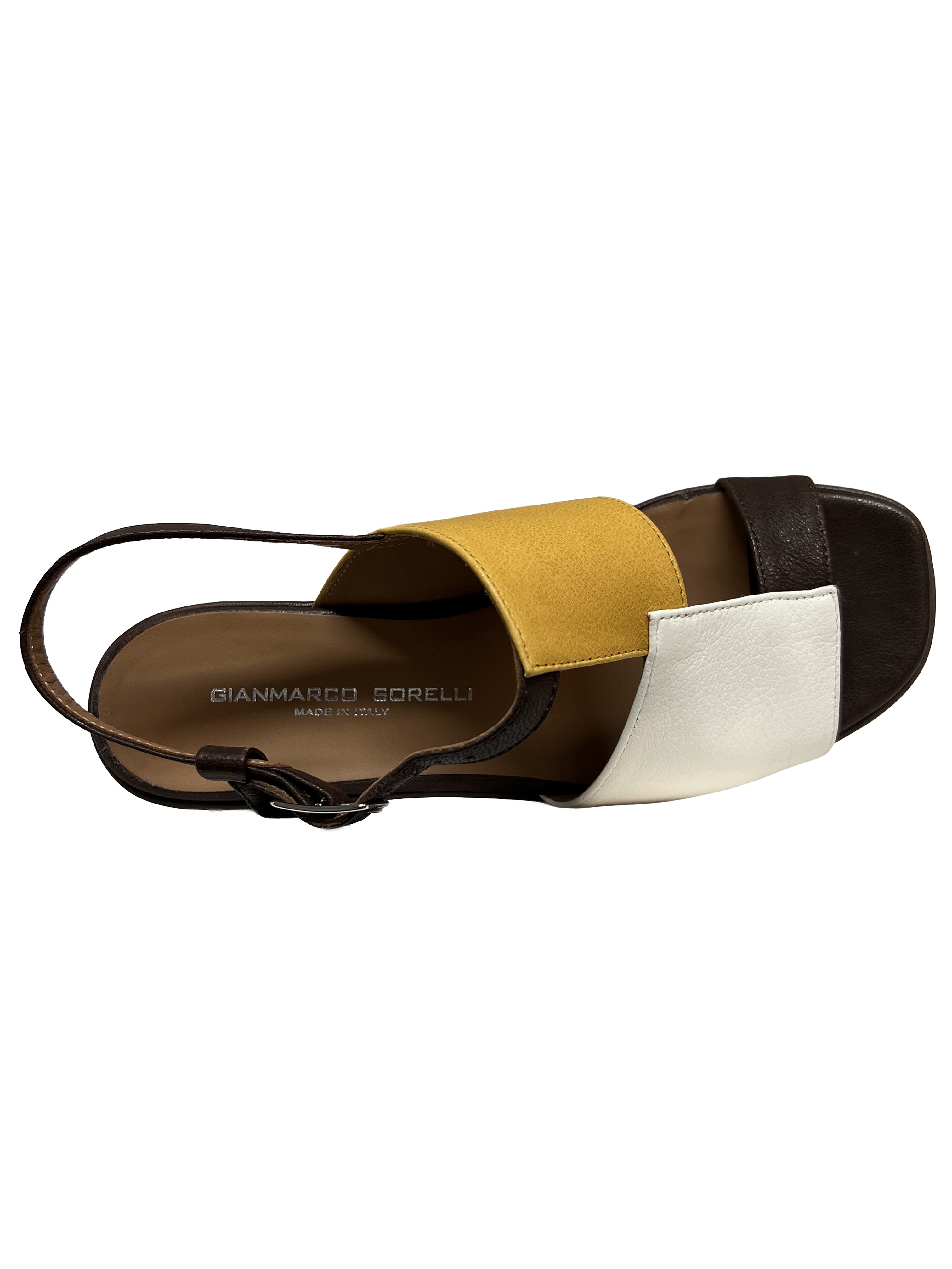 GIANMARCO SORELLI sandalo donna marrone/panna/senape 3075/ADEL zeppa Made in Italy